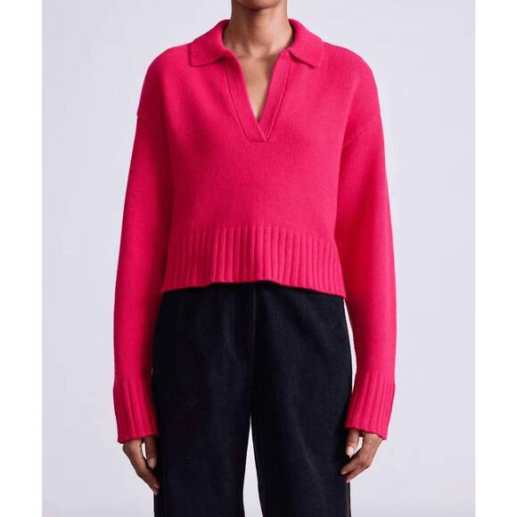 NEW APIECE APART split neck henley sweater in red